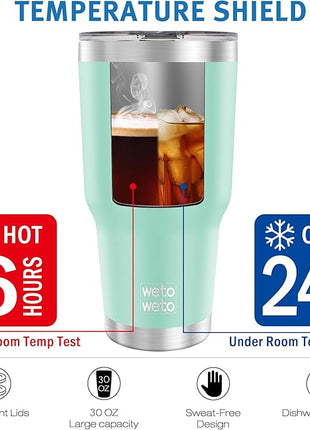 WETOWETO 30oz Tumbler, Stainless Steel Vacuum Insulated Water Coffee Tumbler Cup, Double Wall Powder Coated Spill-Proof Travel Mug Thermal Cup for Home Outdoor (Light Green, 1 Pack)