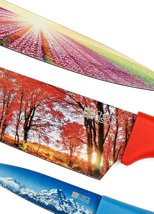 CHEF'S VISION Landscape Knife Set - 6-Piece Stainless Steel Cutting Knives Set for Kitchen with Stunning Nature Scenes - Perfect House Warming Gift for Women or Men - Unique Kitchen Knife Set Gift