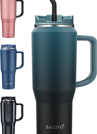 40 oz Insulated Water Bottle Jug with Straw and Handle, Large Metal Sport Water Flask, Stainless Steel Travel Coffee Mug Cup, Thermal Coffee Tumblers with Lid, Indigo Black