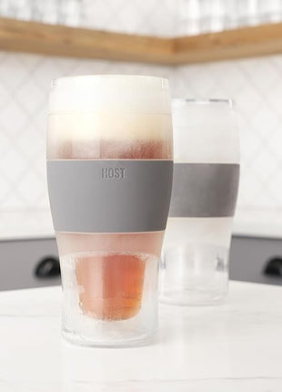 Host Freeze Beer Glasses, Freezable Beer Gifts for Men, Double Wall Insulated Pint Set, Tumbler for Cold Drinks, 16, Set of 2, Gray