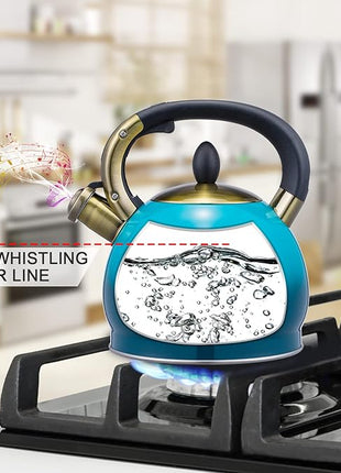 Whistling Tea Kettle Stove Top Teapot, Stainless Steel Teakettle (2.8 QUART, Blue)