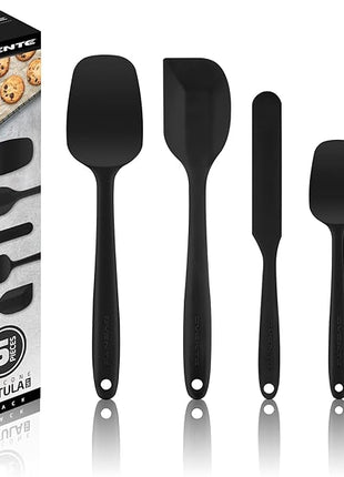 OVENTE Silicone Spatula Set of 5, Food Grade Rubber Spatula with High Heat Resistant, BPA-Free and Dishwasher Safe, Nonstick Kitchen Utensils for Baking, Cooking and Mixing, Black SP12305B