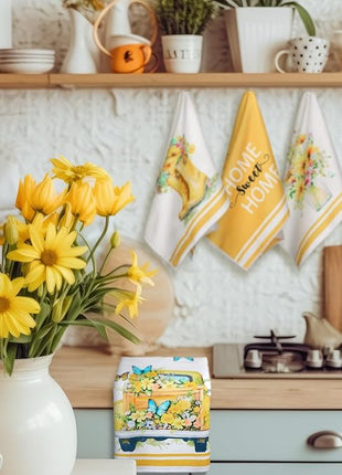 Boyiee Set of 6 Yellow Flower Kitchen Towels Decorative Floral Tea Towels Absorbent Home Dish Towels 24 x 16 Inch Truck Reusable Hand Towel Housewarming Gift for Farmhouse Kitchen Bathroom Decoration