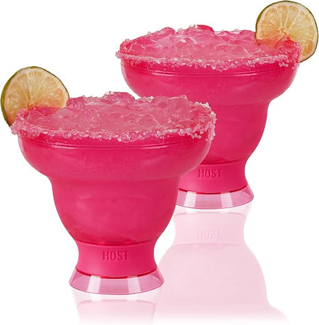 Host FREEZE Margarita Cocktail Glasses, Frozen Cup Double Wall Plastic Margarita Glasses Drinking Set Modern Drinking Glasses 12oz Punch Pink Set of 2 (Pack of 6)