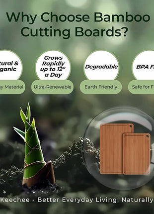 Butcher Block 2-Pcs Carbonized Bamboo Cutting Board Set With Juice Groove For Meal Prep & Cheese Serving - Ideal Kitchen Gift Set of 2 (M+L)