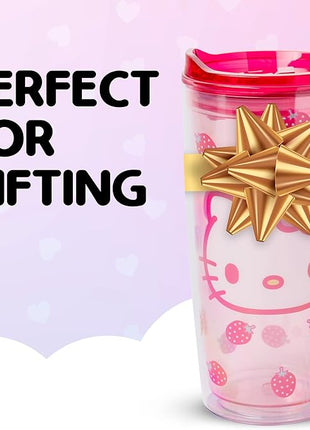 Silver Buffalo Sanrio Hello Kitty Strawberry Double Wall Travel Tumbler with Slide Close Lid, 20 Ounces