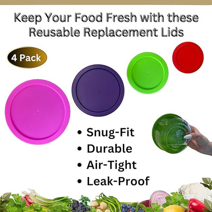 1, 2, 4 & 7 Cup Red, Spring Green, Purple Pink Replacement Lids/Covers for Pyrex, Anchor Hocking & KlareWare Storage Bowls *Lids Only Glass Container Not Included* (4 Pack *One of Each Size*)