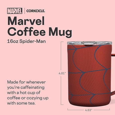 Corkcicle Classic Coffee Mug - Triple Insulated Stainless Steel for Travel - Shatter-Proof Lid - Keeps Drink Hot Over 3 Hours - Holiday Mug Gift - Great for Gifting Warmth - 16 oz - Spider-Man
