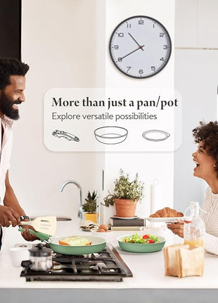 Ceramic Nonstick Cookware Set, Healthy,Non Toxic,17-Pieces Pots and Pans Set Removable Handles,Induction RV Kitchen Set,Stain & Scratch-resistant,Dishwasher/Oven Safe,PFAS/PFOA Free,Green