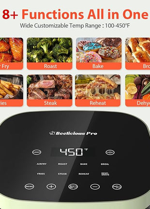Air Fryer, Beelicious 8-in-1 Smart Compact 4QT Air Fryers, with Viewing Window, Shake Reminder, 450°F Digital Airfryer with Flavor-Lock Tech, Dishwasher-Safe & Nonstick, Light Green