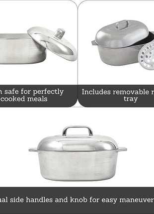 IMUSA USA Heavy Duty Cajun Oval Aluminum Roaster 15, Silver