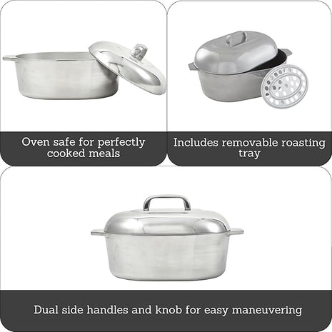 IMUSA USA Heavy Duty Cajun Oval Aluminum Roaster 15, Silver