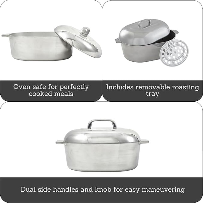 IMUSA USA Heavy Duty Cajun Oval Aluminum Roaster 15, Silver