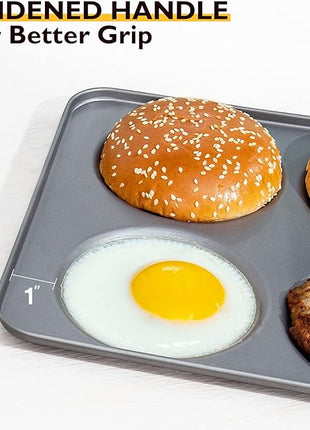 HONGBAKE Large Muffin Top Pan Set of 2, 4 Cup Nonstick Hamburger Bun Baking Pan, Jumbo Whoopie Pie Pan for Egg Sandwich, Cornbread, Layer Cake