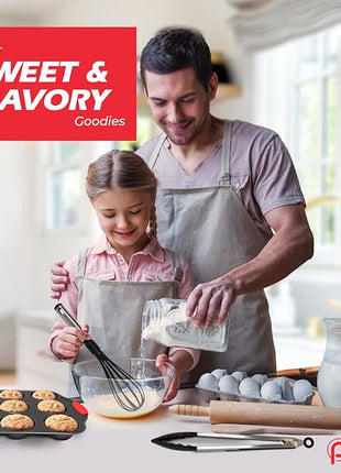 PERLLI Non-Stick 17-Piece Baking Pan Set, BPA-Free Carbon Steel Bakeware Set with Silicone Handles, Stackable Kitchen Oven Set, Cookie Sheet, Baking Tray, Baking Sheet Set, Utensils, Oven Safe (446°F)