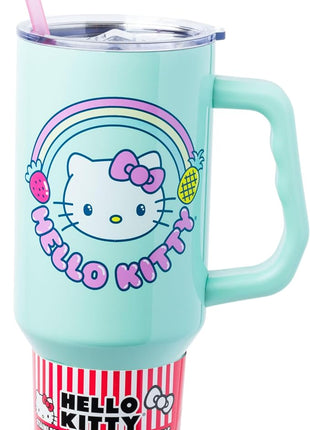 Silver Buffalo Sanrio Hello Kitty Kawaii Strawberry, Pineapple, and Rainbows Stainless Steel Tumbler with Handle and Straw, Fits in Standard Cup Holder, 40 Ounces (Pack of 12)