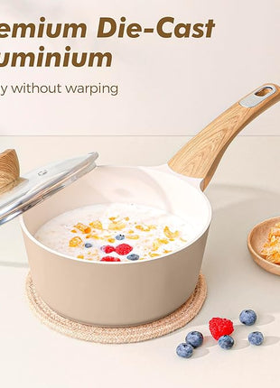 SENSARTE Ceramic Pots and Pans Set Nonstick, Kitchen Cookware Sets, 14-Piece Induction Cookware, Non-toxic Healthy Non Stick Cooking Set, with Frying Pans Set, PFAS PTFE PFOA PFOS Free