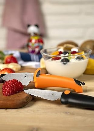 Kuhn Rikon Kinderkitchen Dog Knife Straight Blade, sharp enough to cut food but not small fingers, Orange