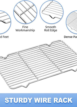 Baking Sheet with Wire Rack Set, Stainless Steel Cookie Sheet Baking Pan Toaster Oven Tray with Cooling Rack, 12.4 x 10 x 1 Inch Quarter Sheet Pan - Non Toxic & Dishwasher Safe