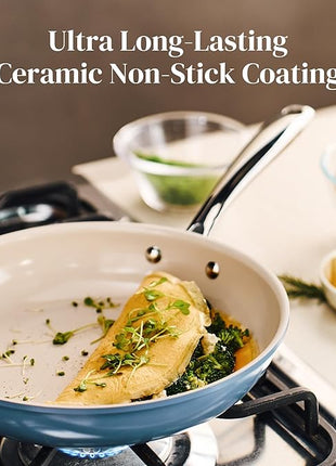 Redchef Non Stick Ceramic Frying Pan Set, Non Toxic Ceramic Pans for Cooking, 8" 9.5" 11" Skillet Set, No PFAS & PTFE & PFOA with Stainless Steel Handle, Dishwasher & Oven Safe Max up to 842°F (Blue)