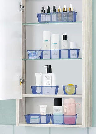 WOWBOX 25 PCS Plastic Drawer Organizer Set, 4 Sizes Desk Drawer Divider Organizers and Storage Bins for Makeup, Jewelry, Gadgets for Kitchen, Bedroom, Bathroom, Office, Clear Dark Blue