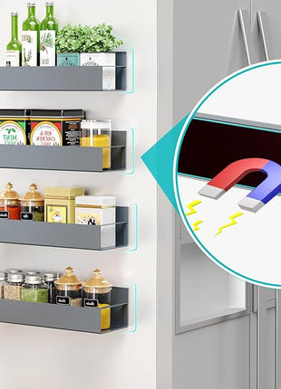4 Pack Moveable Fridge Magnetic Spice Racks,Metal Grey