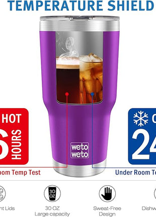 WETOWETO 30 oz Tumbler with 2 Lids and 2 Straws,18/8 Stainless Steel Vacuum Insulated Coffee Tumbler,Insulated Travel Mug Water Cup with Leak-Proof Straw Lid & Flip Lid (Purple, 1 Pack)