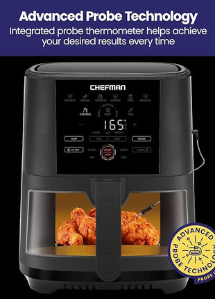 CHEFMAN 5-Quart Digital Air Fryer with Temperature Probe, 8 Customizable Cooking Presets, Large Easy-View Window, Give Your Food an Extra Crispy Finish, Nonstick Dishwasher-Safe Basket & Tray, Black