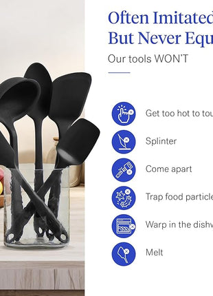 GIR: Get It Right 5-Piece Silicone Ultimate Kitchen Utensils Set - Ladle, Spatula, Flip, Spoon & Spoonula - Non-Toxic Cooking Utensils for Nonstick Cookware, Cooking and Baking - Black