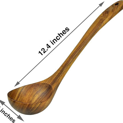 Wooden Ladle for Cooking, Soup Spoon Ladle – Teak Wooden Serving Spoon, 12.4″ Handle, Medium Scoop Size 2 oz – Eco Friendly, Natural and Sustainable