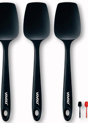 Silicone Spatula Set, High Heat Resistan Rubber Spoon Spatula, Non-Stick Spoonula with Seamless One Piece Design, Flexible Scrapers Baking Mixing Tool,3 Pack, Black