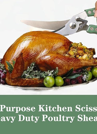 ANDONG Heavy Duty Poultry Shears, All-Purpose Kitchen Scissors for Food, Spatchcock Shears, Green