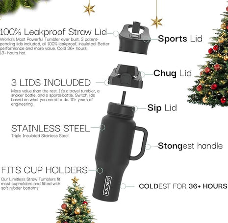 Coldest Tumbler with Handle and Straw, 100% Leak Proof Insulated Tumbler with Lid and Straw (3 Lids), Stainless Steel Tumblers for Women & Men, Cup Holder Friendly Base, 46 oz (A spell on you)