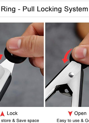 Silicone Tongs for Air Fryer, 2 Pack, Black Color, Premium Silicone BPA Free Non-Stick Stainless Steel Locking Food Tongs, 9-Inch and 12-Inch