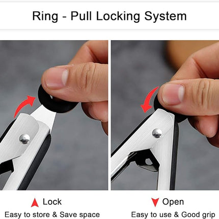 Silicone Tongs for Air Fryer, 2 Pack, Black Color, Premium Silicone BPA Free Non-Stick Stainless Steel Locking Food Tongs, 9-Inch and 12-Inch