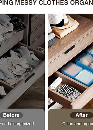 DIMJ Drawer Organizers - Set of 4 Fabric Closet Organizers and Storage, Drawer Dividers for Baby Clothes, Socks, Belt, Tie (Blue)