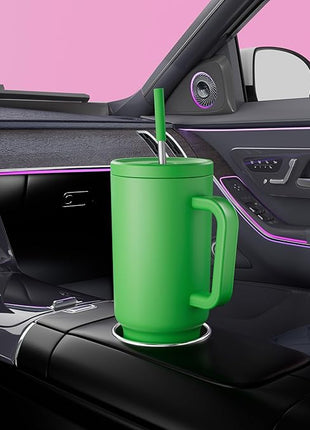 Meoky 40 oz Tumbler with Handle and Straw: Stainless Steel Insulated Tumbler with Lid and Straw - 100% Leak Proof Tumbler for Car Cup Holders - Travelers Commuters Workers, Green