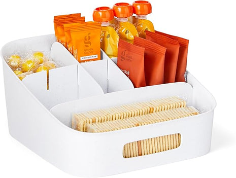 YouCopia ShelfBin Adjustable Snack Bin, BPA-Free Divided Storage Basket for Kitchen Pantry Organization, One Size, Speckled White