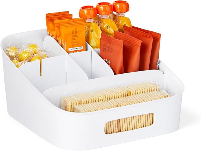 YouCopia ShelfBin Adjustable Snack Bin, BPA-Free Divided Storage Basket for Kitchen Pantry Organization, One Size, Speckled White