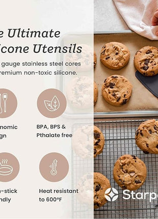 StarPack Premium Flexible Silicone Spatula Set - 3 Spatulas for Nonstick Cookware - 600°F High Heat Resistance Spatula Set - Spatulas for Kitchen Use for Fish, Eggs, Pancakes & Cookies (Stormy Grey)