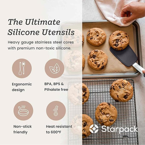 StarPack Premium Flexible Silicone Spatula Set - 3 Spatulas for Nonstick Cookware - 600°F High Heat Resistance Spatula Set - Spatulas for Kitchen Use for Fish, Eggs, Pancakes & Cookies (Stormy Grey)