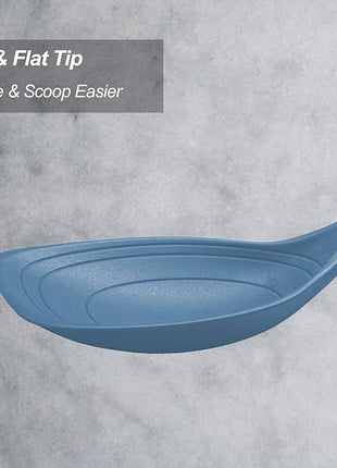 Large Silicone Cooking Spoon, Non-Stick Solid Spoon set with Deep Bolw and Measurement Mark for Mixing, Serving, Draining, Scooping, Scraping, Heat Resistant Kitchen Utensils, Starry Blue