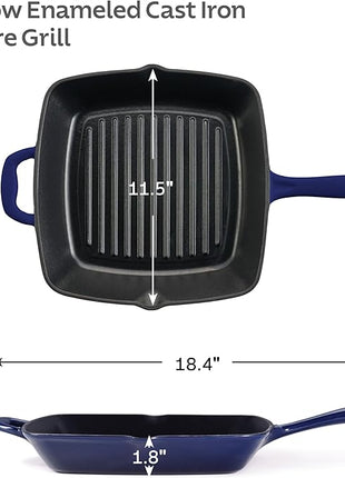 Tramontina Bestow Enameled Cast Iron Grill Pan with Press, 11-inch, Blue