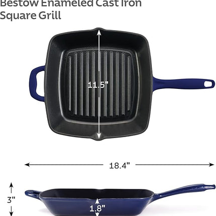 Tramontina Bestow Enameled Cast Iron Grill Pan with Press, 11-inch, Blue