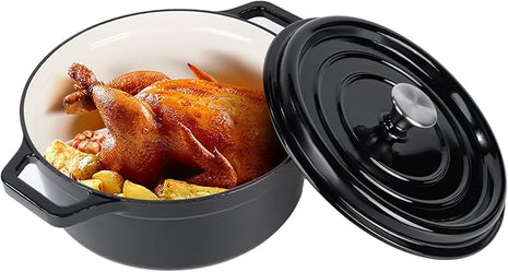 Miereirl 6.5 Quart Enameled Dutch Oven Pot with Lid, Cast Iron Dutch Oven with Dual Handles for Bread Baking, Cooking, Non-stick Enamel Coated Cookware (Black)