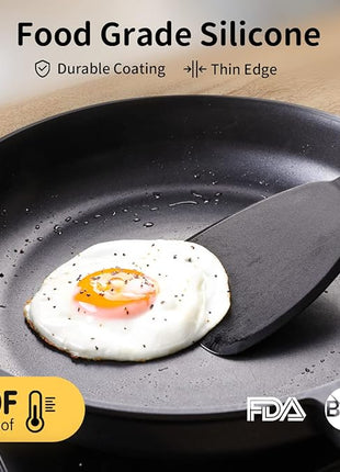 Silicone Spatula Turner Set of 2, GEEKHOM 600°F Heat Resistant Cooking Spatulas for Nonstick Cookware, Extra Large Flexible Kitchen Utensils BPA Free Rubber Spatulas for Pancake, Eggs, Fish, Black