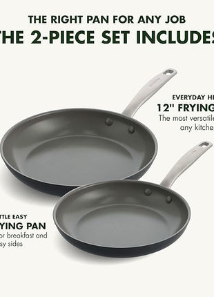 GreenPan Chatham Hard Anodized Healthy Ceramic Nonstick, 10" and 12" Frying Pan Skillet Set, PFAS-Free, Dishwasher Safe, Oven Safe, Gray