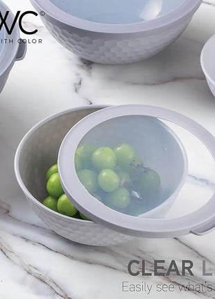 COOK WITH COLOR Mixing Bowls with Lids - 12 Piece Plastic Nesting Bowls Set includes 6 Prep Bowls and 6 Lids, Non Slip Bottom and Embossed Design - Microwave Safe (Grey)