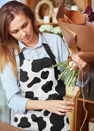 Britimes Apron Home Kitchen Cooking Baking Gardening for Women Men with Pockets Cow Dalmatian Spots Animal Milk 32x28 inch