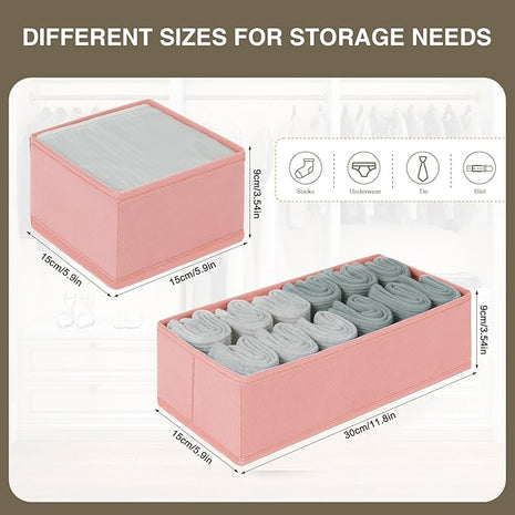 DIMJ Drawer Organizers for Clothing, Set of 4 Dresser Drawer Organizers, Fabric Closet Organizers and Storage, Drawer Dividers for Baby Clothes, Socks, Belt, Tie (Pink)